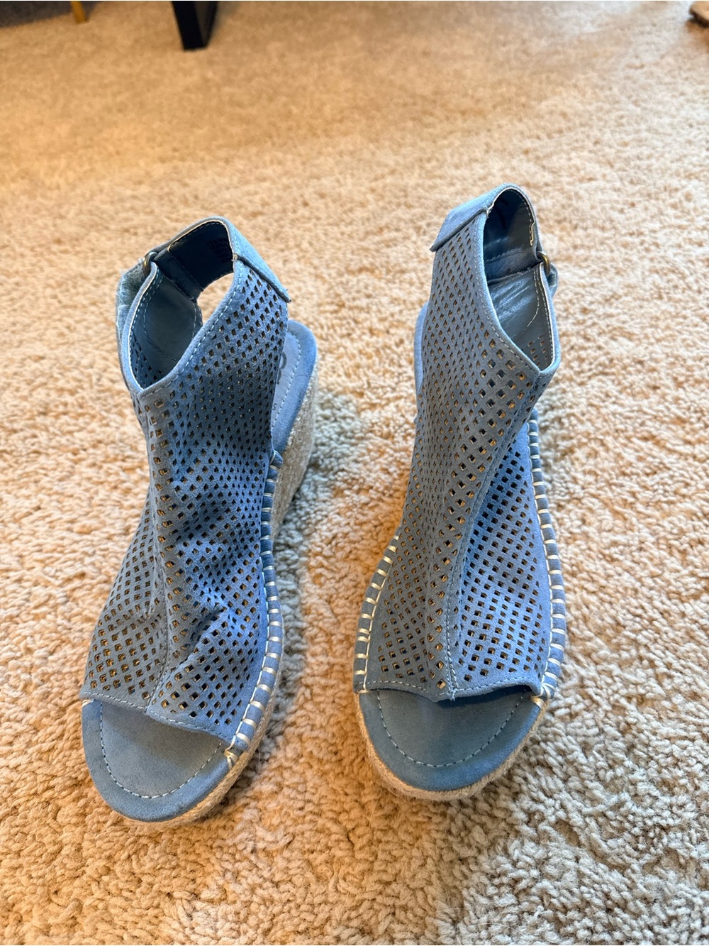 Daisy Fuentes Perforated Light Blue Wedge Sandals